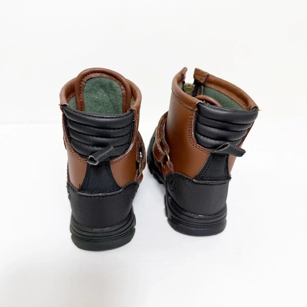 Polo Ralph Lauren Kids Conquered Boots Kids Sz 10 Brown Black Leather Zip Winter